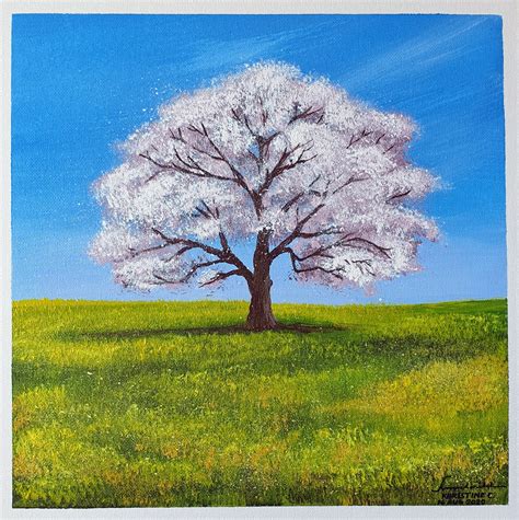 Cherry Blossom Tree Acrylic Painting By Khristine Cloribel