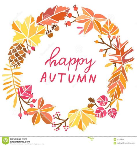 Happy Autumn Greeting Card Design Hand Drawn Illustration Stock Vector