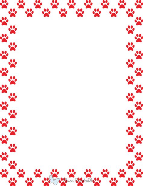 Printable Red On White Paw Print Page Border