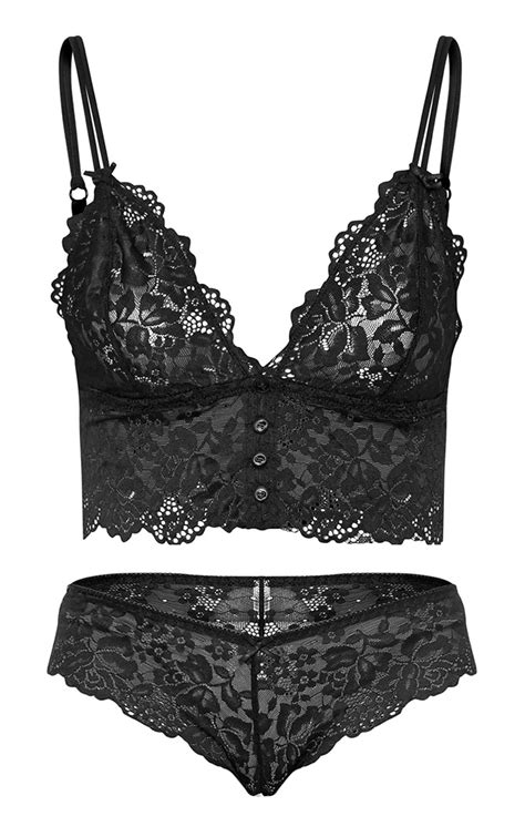 Lila Black Lace Bralet And French Knicker Set Prettylittlething Ca