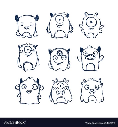 Premium Vector Cute Monsters Collection In Doodle Sty