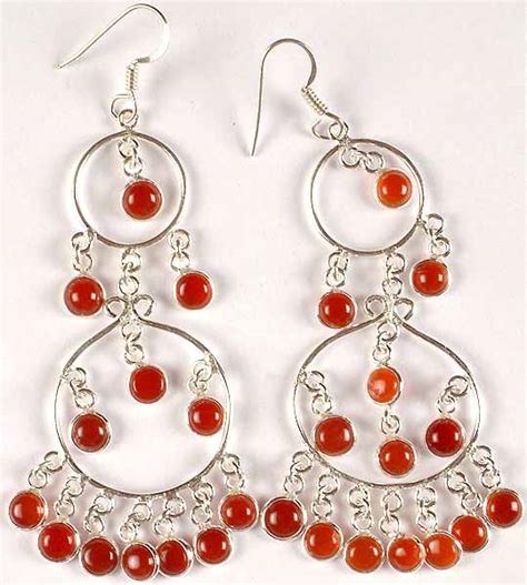 Carnelian Double Hoop Chandeliers Exotic India Art