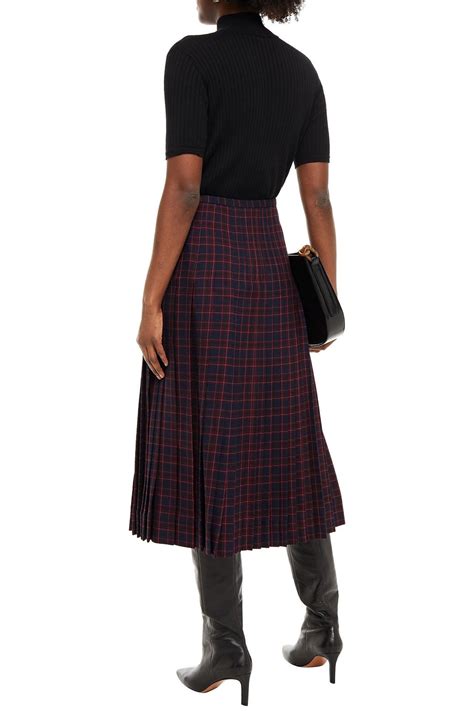 Burberry Pleated Checked Wool Midi Wrap Skirt The Outnet