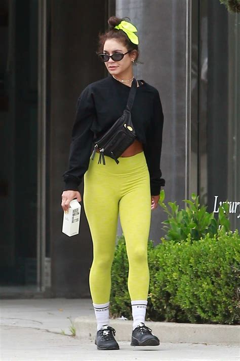 Vanessa Hudgens Shows Off Her Toned Legs In Green Leggings While Making Juice Run At Earthbar In