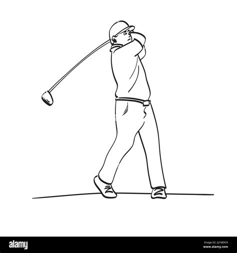 line art male golfer hit a golf ball illustration vector hand drawn isolated on white background