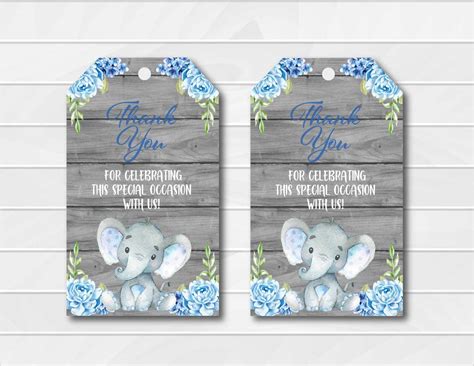 These are still my favorite because they can be so personalized. Blue Elephant Baby Shower Favor Tags - Announce It!