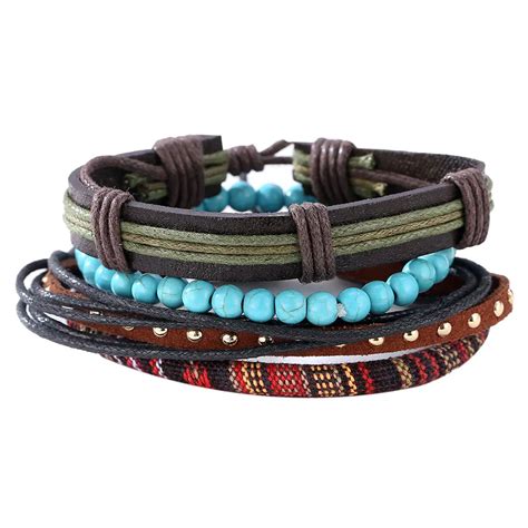 Handmade Mens Leather Bracelets 2018 Adjustable Multilayer Bead