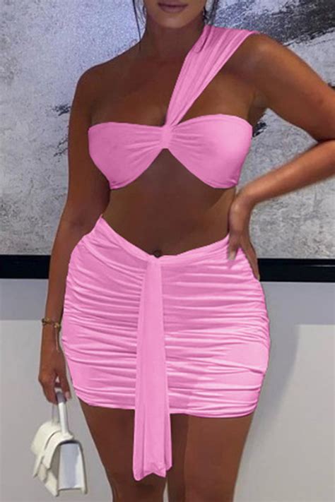 Pink Sexy Solid Backless Strapless Sleeveless Two Piecestwo Piecesknowfashionstyle Wholesale