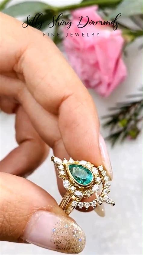 Pear Emerald Unique Engagement Ring Set Video Video Cute