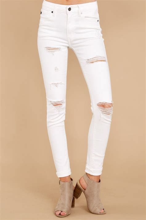 Trendy White Distressed Jeans White Denim Skinny Jeans Pants 44