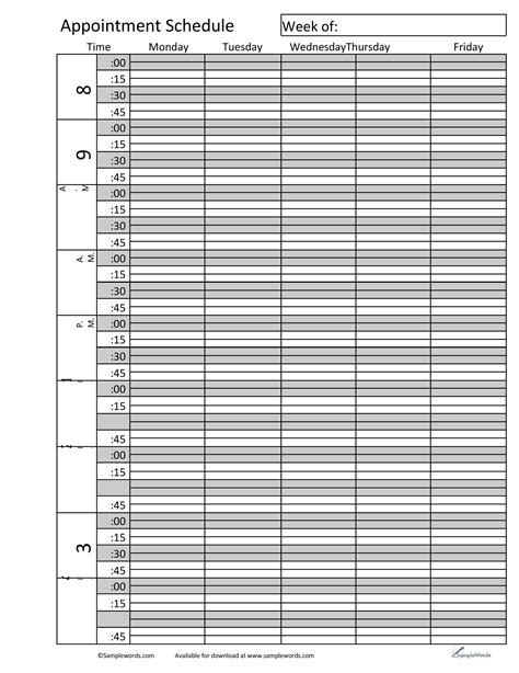 Free Printable Weekly Appointment Schedule Template Printable Form Templates And Letter