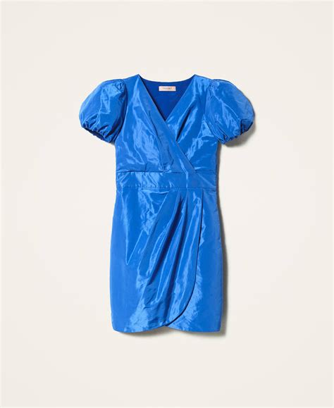Taffeta Dress With Draping Woman Blue TWINSET Milano