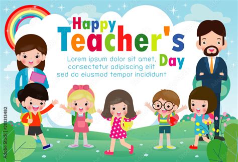 Happy Teacher`s Day Poster Concept World Teachers Day Flat Vector