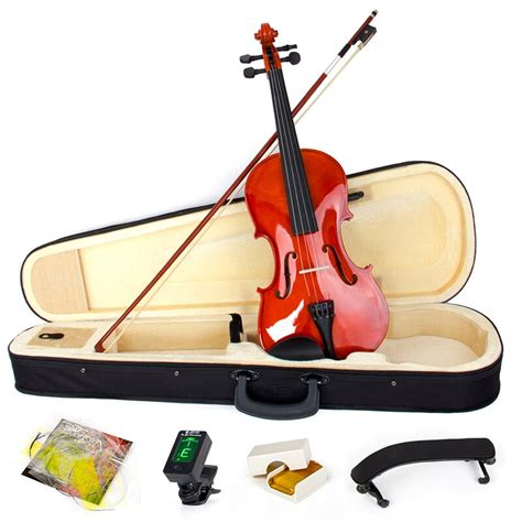 Vioin Full Size Natural Acoustic Fiddle With Case Bow Shoulder Rest Tuner Violin Rosin Wood