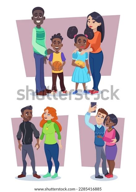 Interracial Couples Vector Illustrations Set Collection Stock Vector Royalty Free 2285416885