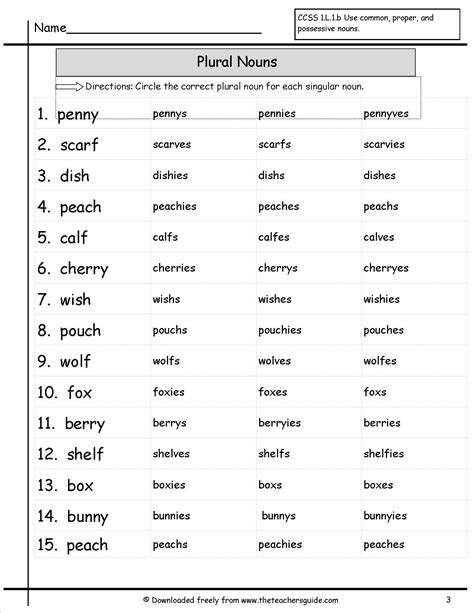 First, we will look at singular nouns ending with s, ss, ch, sh, x, or z.if a singular noun ends with s, ss, ch, sh, x, or z, add es to the end of the noun. 16 Best Images of Singular And Plural Noun Worksheets ...