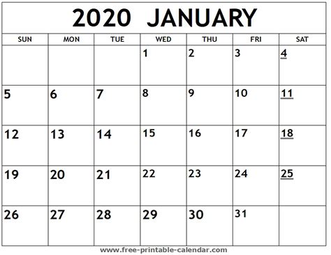 Blank Calendar 2020 Printable Monthly Example Calendar Printable