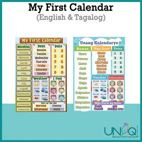 Uniq Laminated Educational Wall Chart First Calendar Detachable With