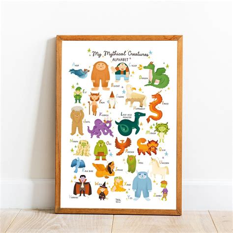 Mythical Creatures Alphabet Poster A3 Print For Kids Room And Nursery