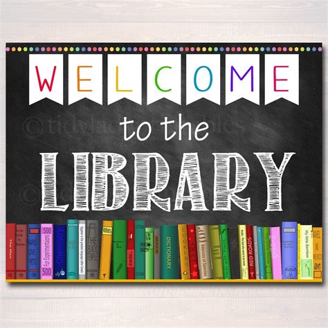 Welcome To The Library Sign With Lots Of Books In Front Of It On A
