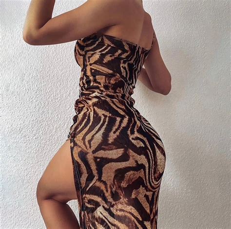 Tiger Print One Shoulder Sexy Slit Maxi Dress Summer Women Etsy