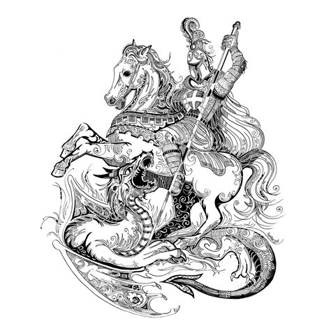 George And Dragon Saint George And The Dragon Ink Pen Drawings Tattoo