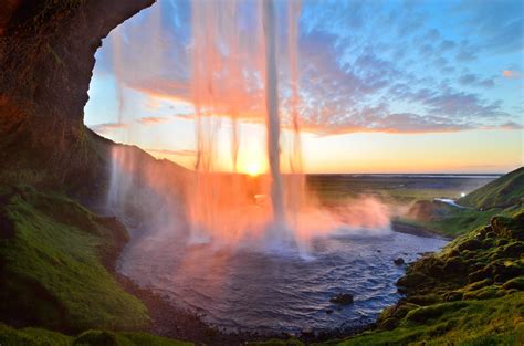 Waterfall With Sunset Desktop Wallpaper