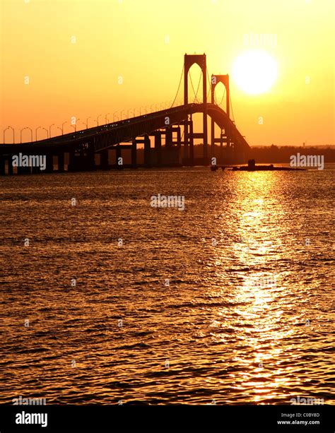 Beautiful Sunset Over Claiborne Pell Bridge In Newport Rhode Island