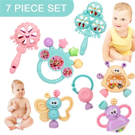 Lnkoo 7pcs Baby Toys Rattles Set Infant Grasping Grab Toys Spin