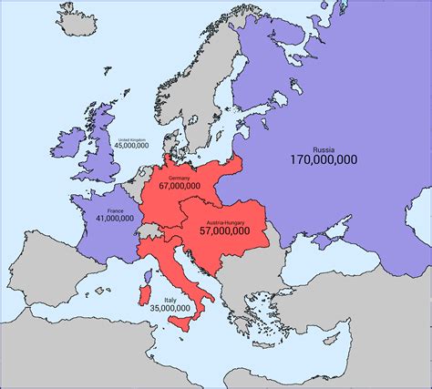 Populations Of The Triple Entente And The Triple Alliance 1914