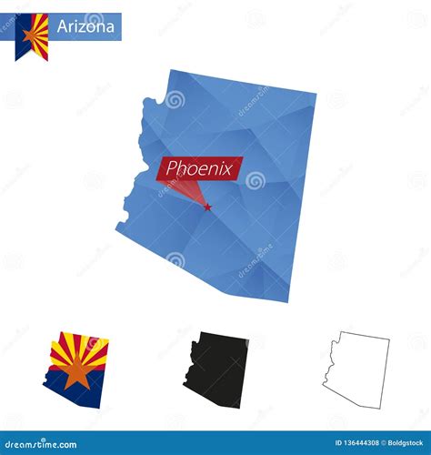 State Of Arizona Blue Low Poly Map With Capital Phoenix Stock Vector