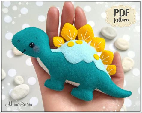 Felt pattern dinosaur Easy PDF pattern dinosaur felt Sewing pattern stegosaurus pattern Cute ...