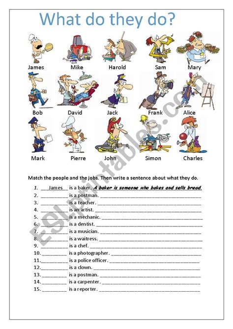 What Do They Do Esl Worksheet By Pjrob