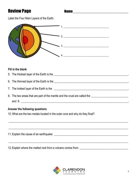 Learn About The Earths Layers Worksheets 99worksheets