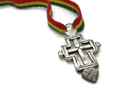 Ethiopian Cross Pendant Necklace Rasta Necklace Rastafari Jewelry Red