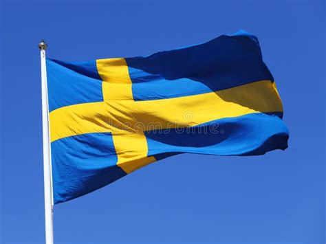 Swedish National Flag Stock Image Image Of Sunlit Closeup 217509205