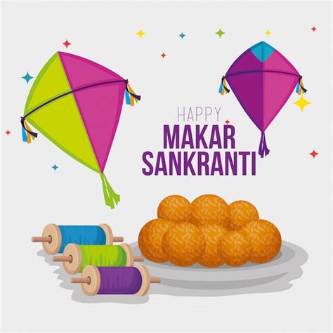 Free Vector Makar Sankranti Greeting With Kites And Drum