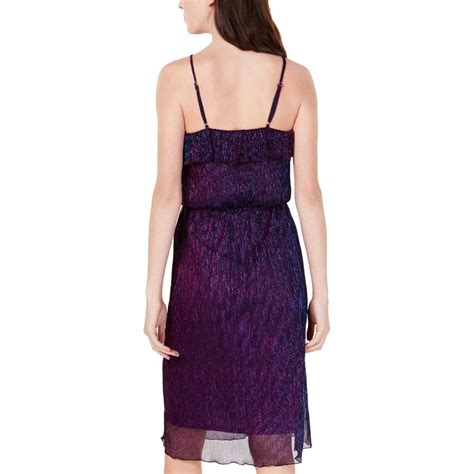 Xoxo Womens Purple Metallic Ruffled Sleeveless Halter Dress M Bhfo 1516