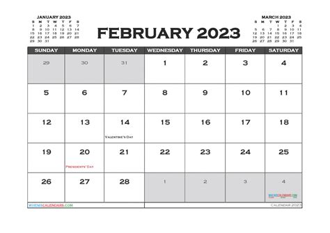 Free February Calendar 2023 With Holidays Printable Pdf