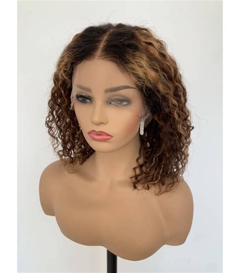 Omber Color Curly Bob 370 Lace Front Human Hair Wig Pre Plucked With