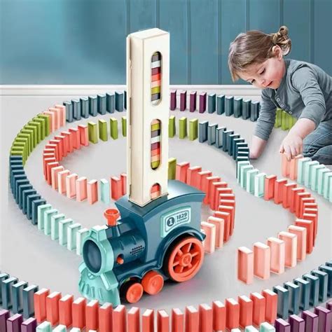 Domino Train Toy Set Automatic Domino Rally Train Model Kids Domino