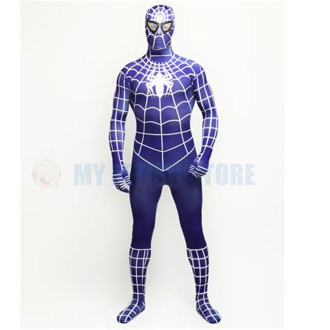 full body blue spider man lycra spandex bodysuit cosplay zentai suit halloween fancy dress costume