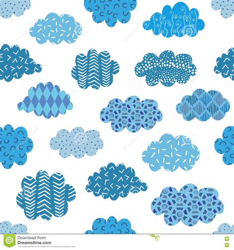 Doodle Blue Clouds Seamless Pattern Stock Vector Illustration Of
