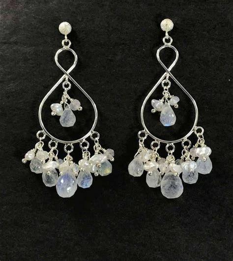 Sterling Silver Moonstone Chandelier Bridal Wedding Earrings Unique