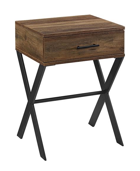 Walker Edison Brin 18 X Leg 1 Drawer Metal And Wood Side Table Rustic