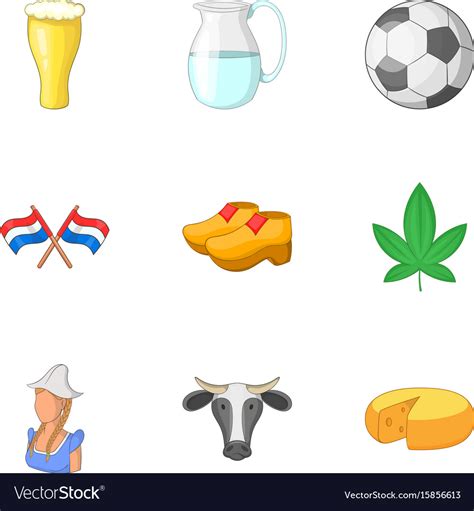 Typical Netherlands Icons Set Cartoon Style Vector Image