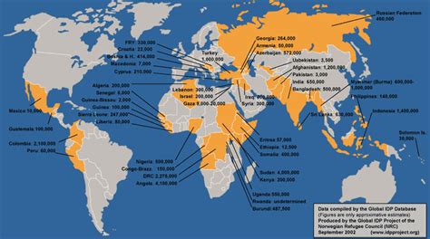 Idp World Map With Country Figures Sep 2002 World Reliefweb