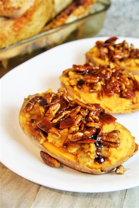 Twice Baked Sweet Potatoes With Candied Bacon And Pecans The Tasty Bite
