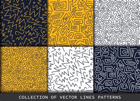 Collection Of Swatches Memphis Lines Patterns Seamless Stock Vector