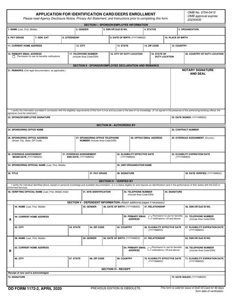 dd form 1172 2 download fillable pdf or fill online application for identification card deers